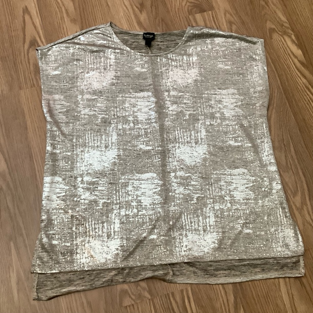 La Vanya  Women Size 1X Metallic  Print  Semi Sheer Sleeveless Top Shirt